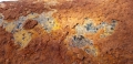 Rust and pitting along tank surface